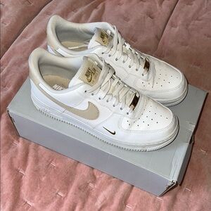 Nike Air Force 1 White and Gold Shoes